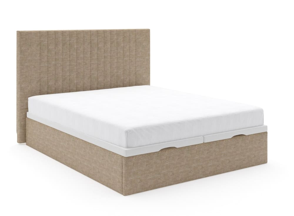 Lit coffre 160x200 avec tête de lit en tissu grainé Beige