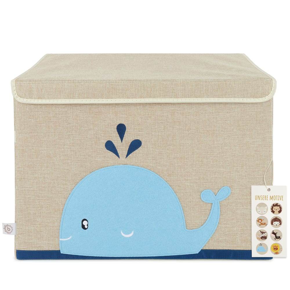 Coffre à jouets pliable avec couvercle, motif baleine