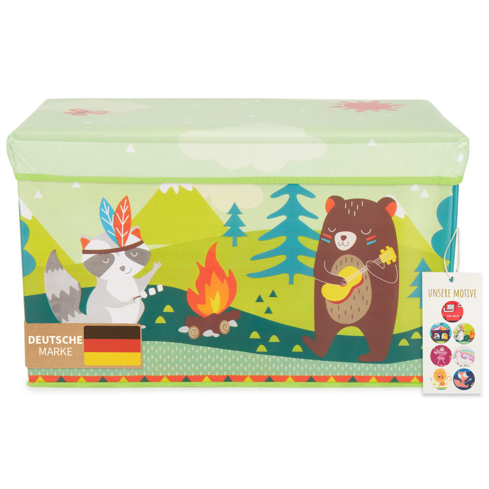 Coffre à jouets rembourré avec couvercle, vert animaux Coffre à jouets rembourré avec couvercle, vert animaux