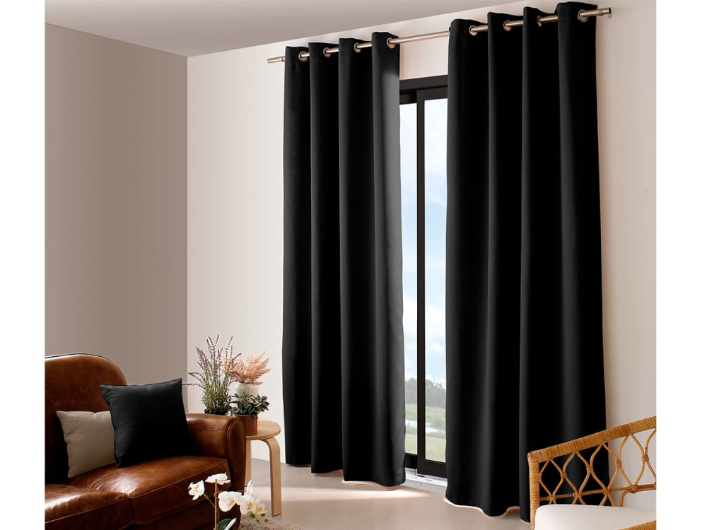 Enjoy Home Einfarbiger Verdunkelungsvorhang mit 8 Ösen style modern Schwarz Pes - Polyester