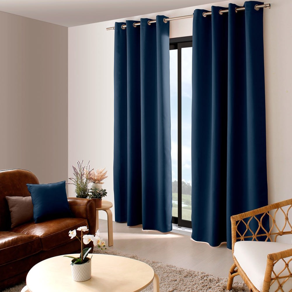 Enjoy Home Einfarbiger Verdunkelungsvorhang mit 8 Ösen style classic chic Blau Pes - Polyester