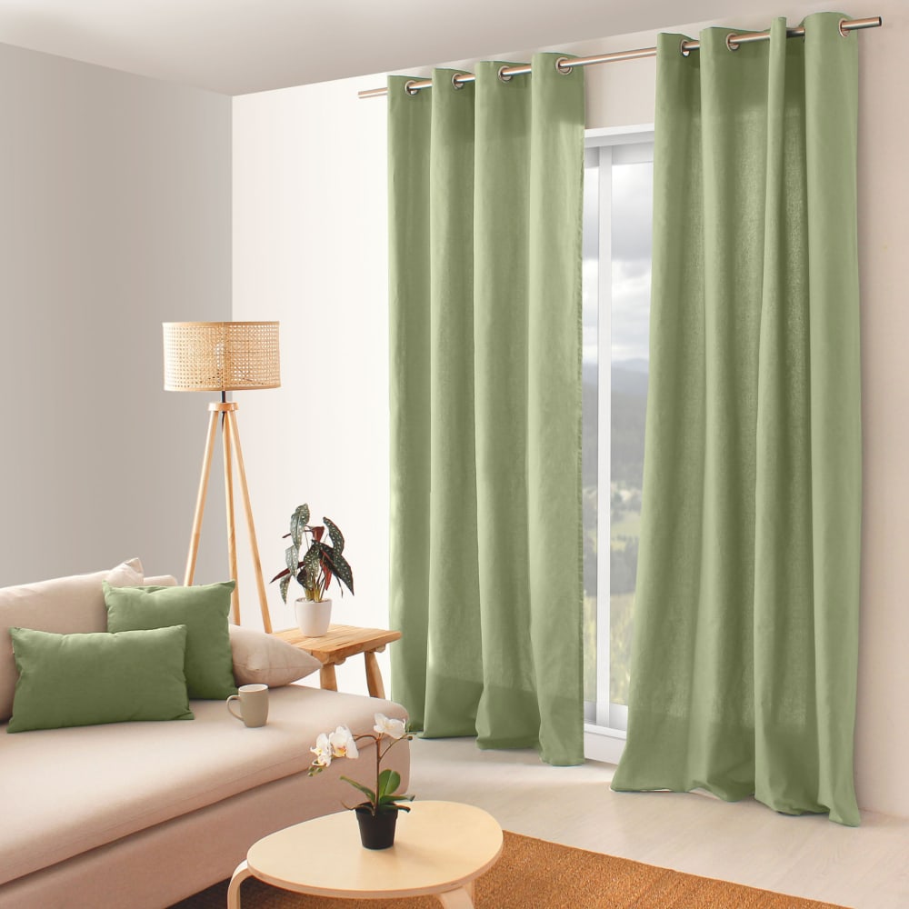 Home Maison Farbenfroher Vorhang aus reiner Baumwolle 8 Ösen style modern Grün Baumwolle