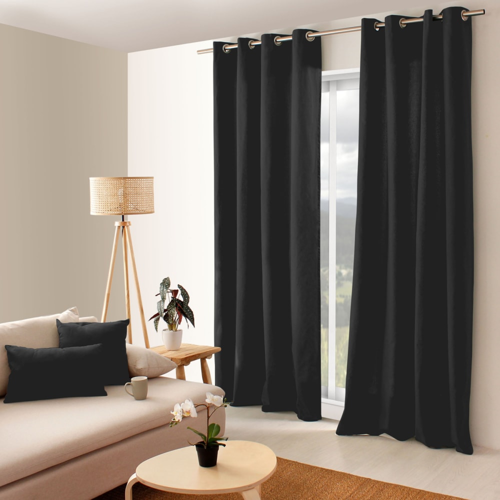 Home Maison Farbenfroher Vorhang aus reiner Baumwolle 8 Ösen style modern Grau Baumwolle