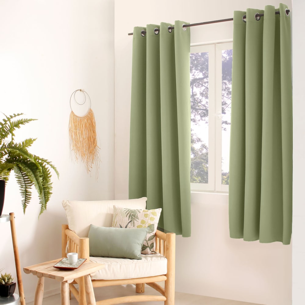 Home Maison Verdunkelnder Vorhang aus schwarzem Garn mit 8 Ösen style modern Grün Pes - Polyester