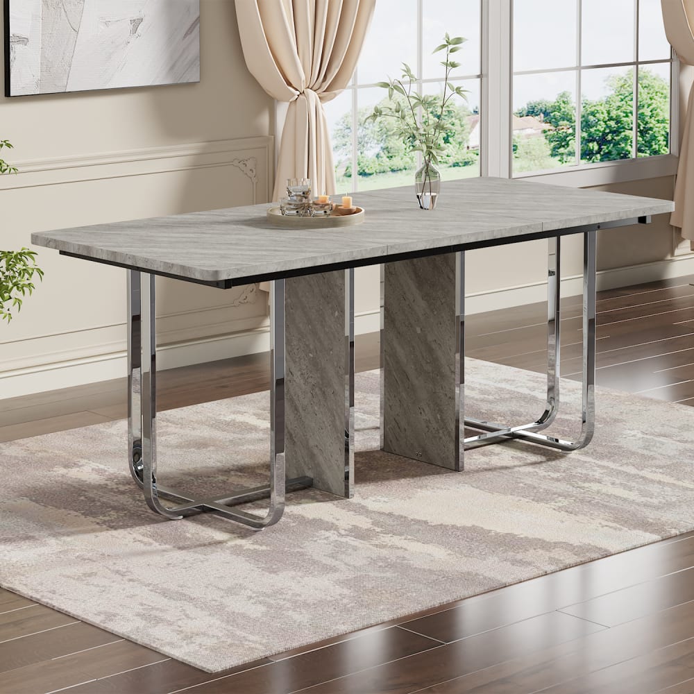 Table de salle à manger avec pieds en métal, 180 cm, grise