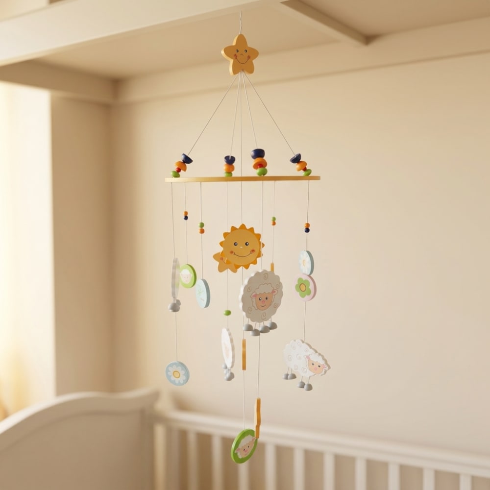 3D Baby Mobile aus Holz Schaf Betty, gelb, 23x23x60 cm - Maisons