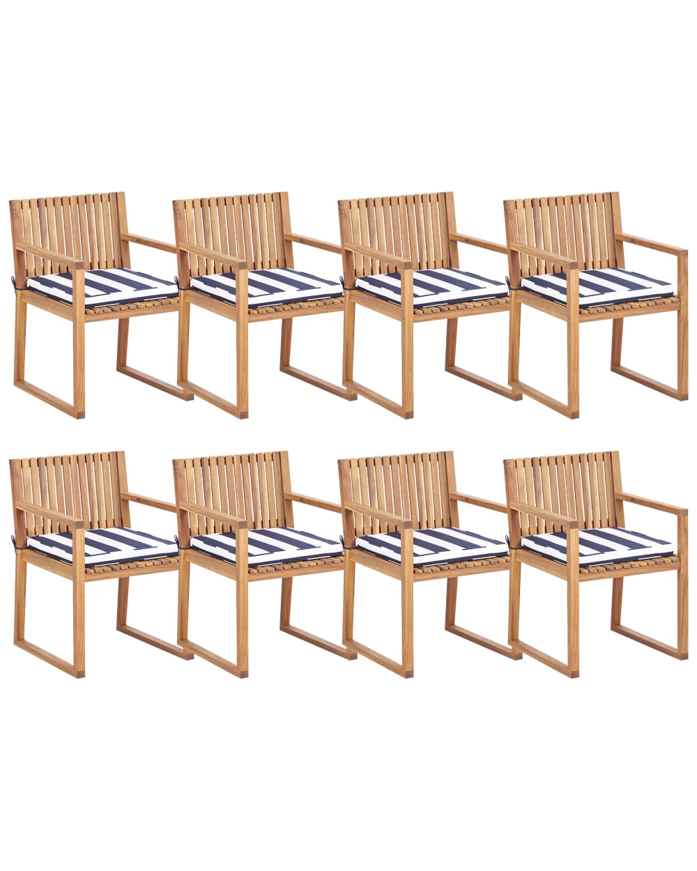 Set Mit 8 StüHlen Und Sitzkissen Aus Holz 80 Cm, Braun