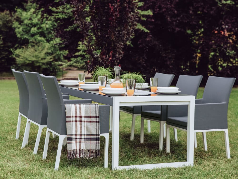 Set mit 8 Stühlen aus Stoff 91 cm, grau - Maisons Du Monde