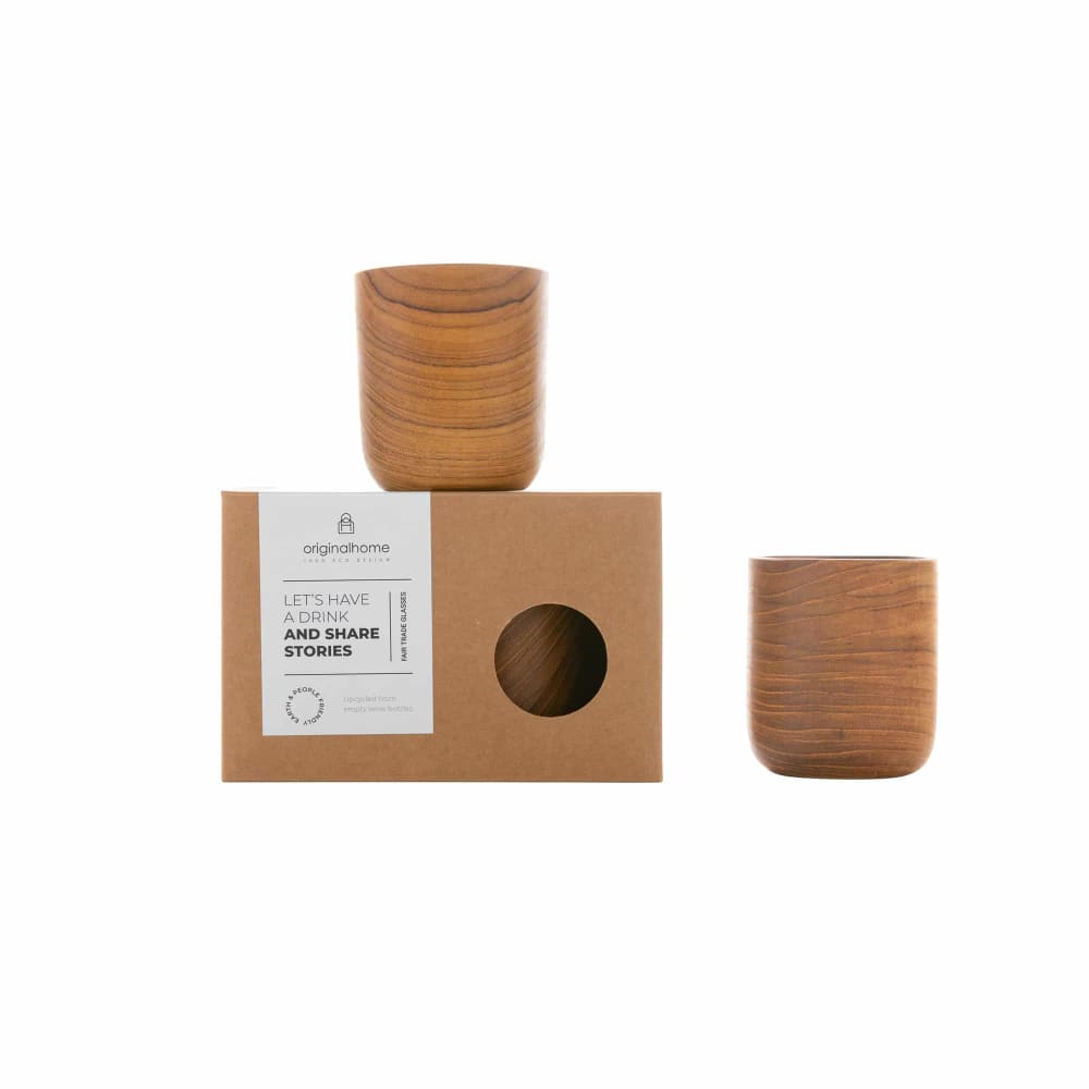 Gobelets en teck recyclé, lot de 2, 14 × 7 × 8 cm