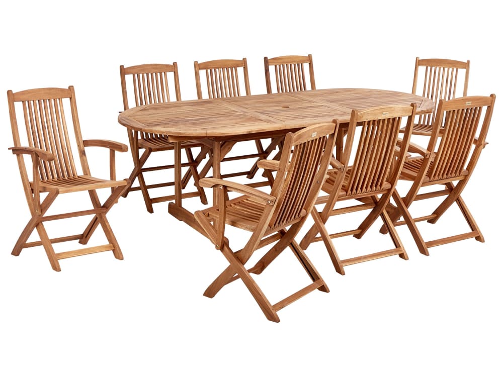 Set de salle à manger d'extérieur 8 personnes en bois d'acacia marron Set de salle à manger d'extérieur 8 personnes en bois d'acacia marron