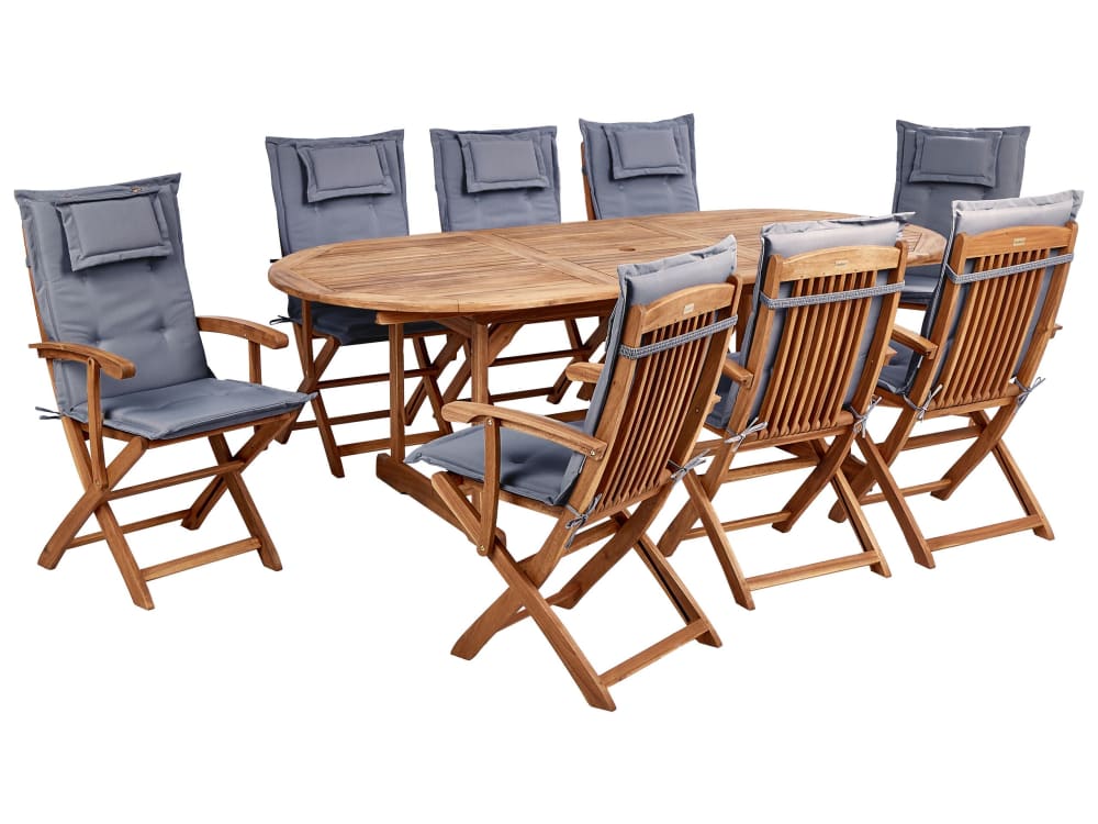 Set de salle à manger d'extérieur 8 personnes en bois d'acacia marron Set de salle à manger d'extérieur 8 personnes en bois d'acacia marron