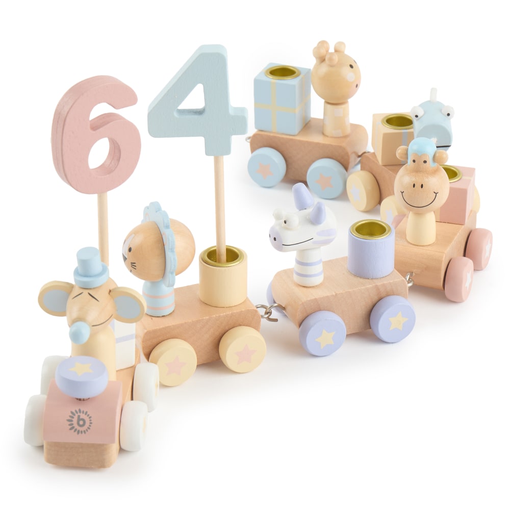 Train d'anniversaire en bois, 28 pièces