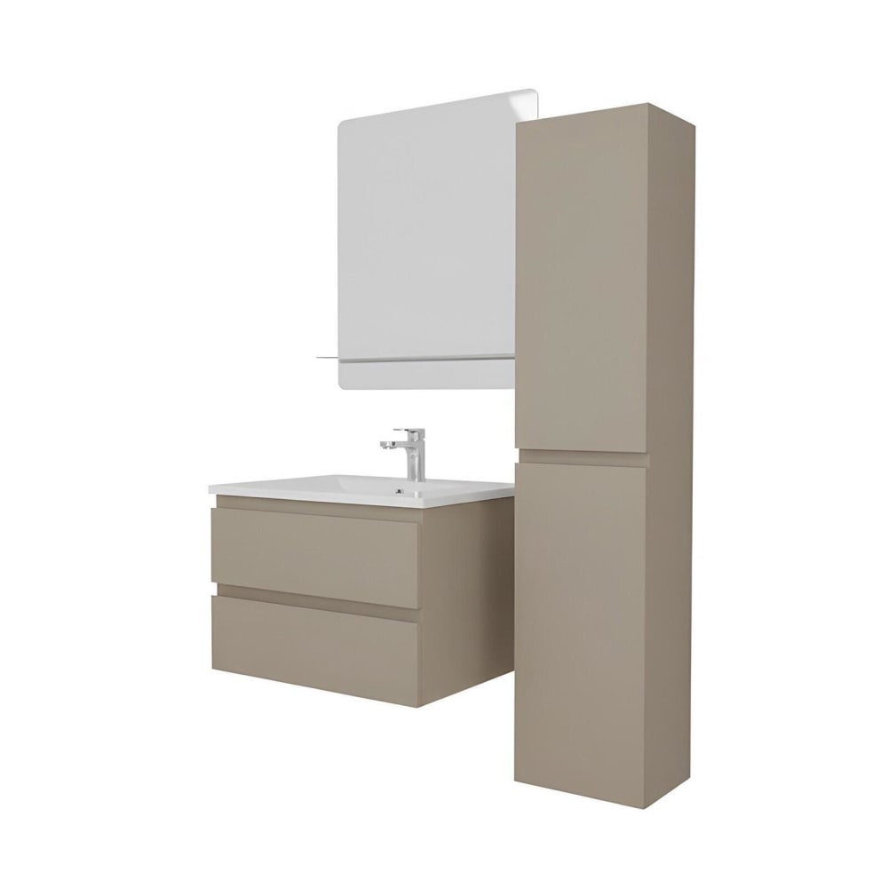 Ensemble meuble simple vasque  60 cm + robinet + miroir + Colonne
