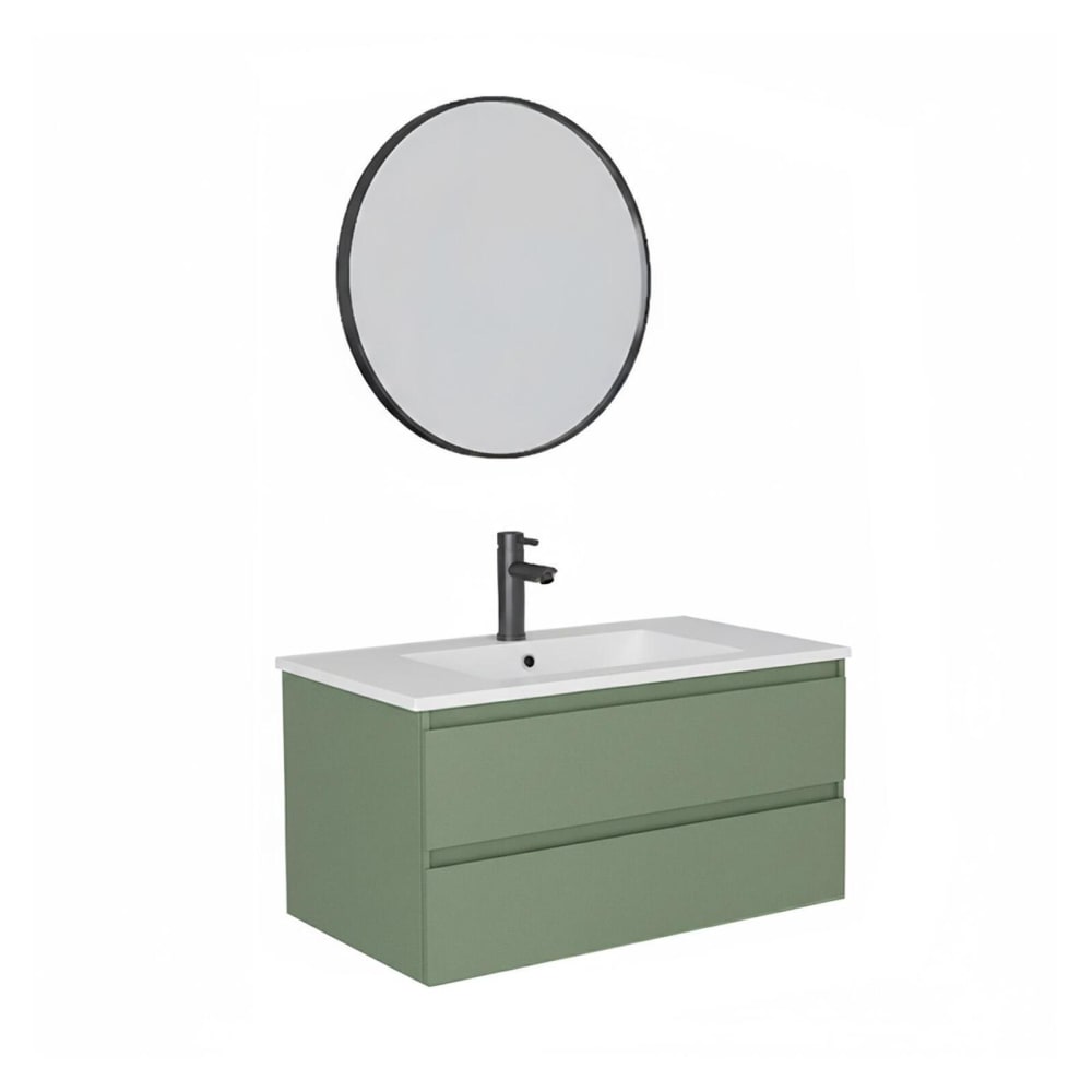 Meuble simple vasque  80cm décor chêne avec robinet et miroir