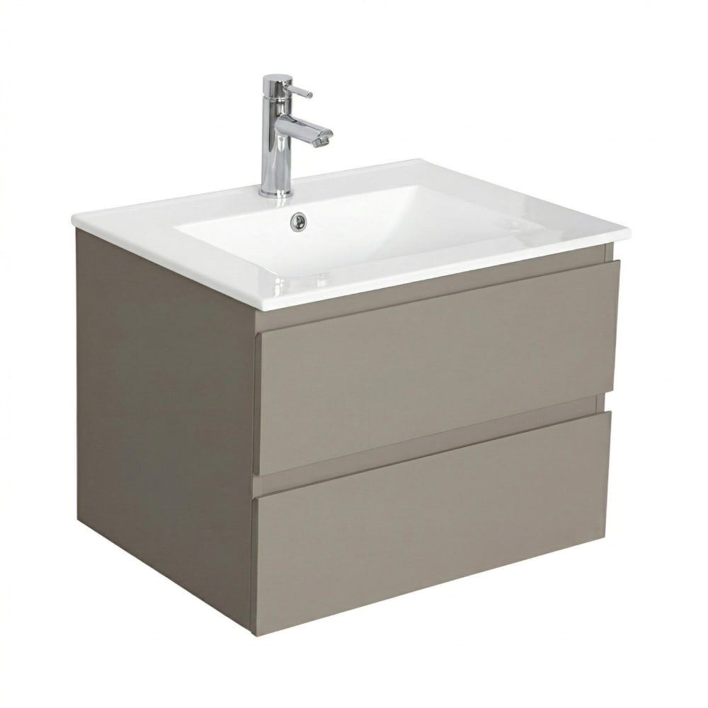 Ensemble simple vasque  60cm avec plan céramique et robinet chromé