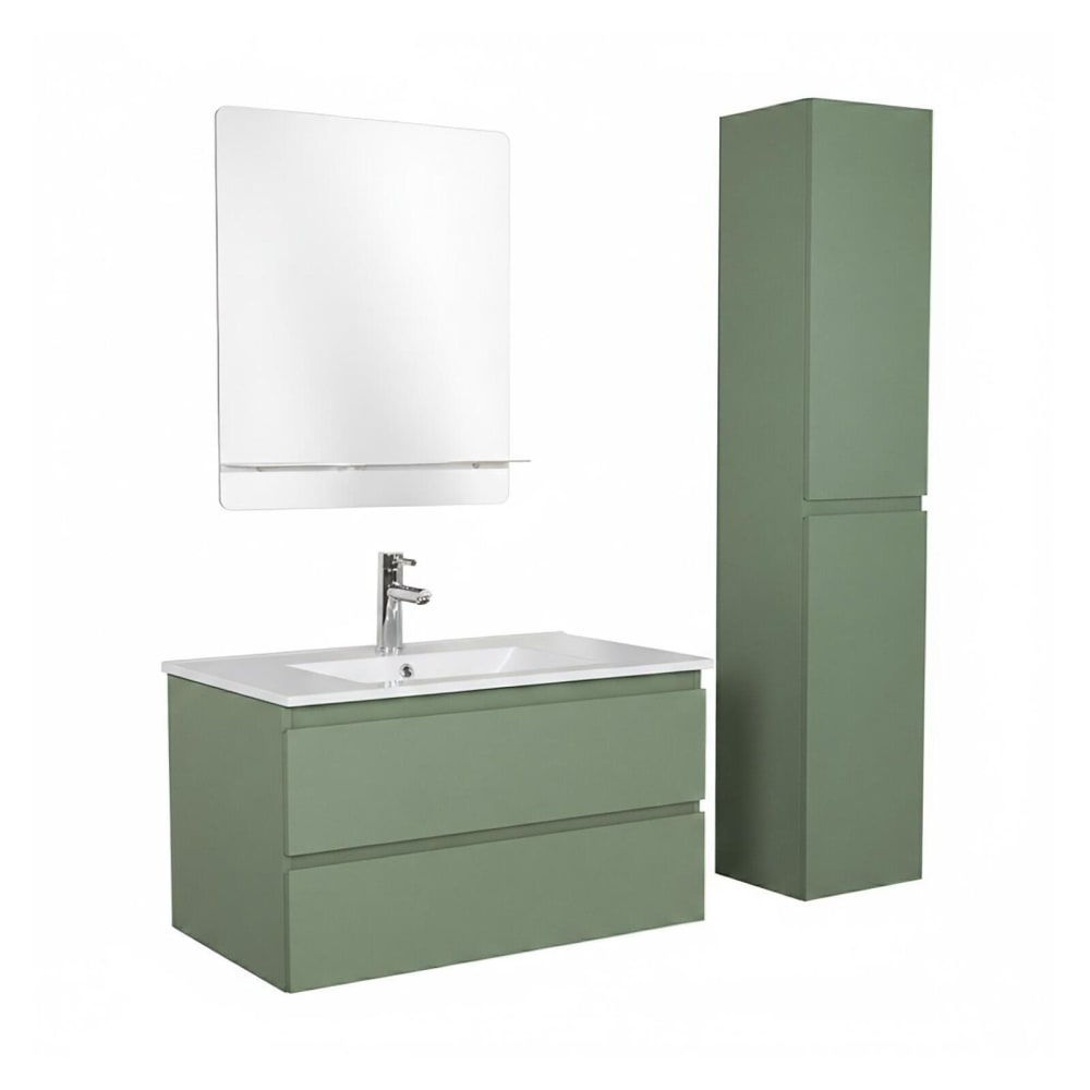 Ensemble meuble vasque  80cm avec robinet, miroir et colonne