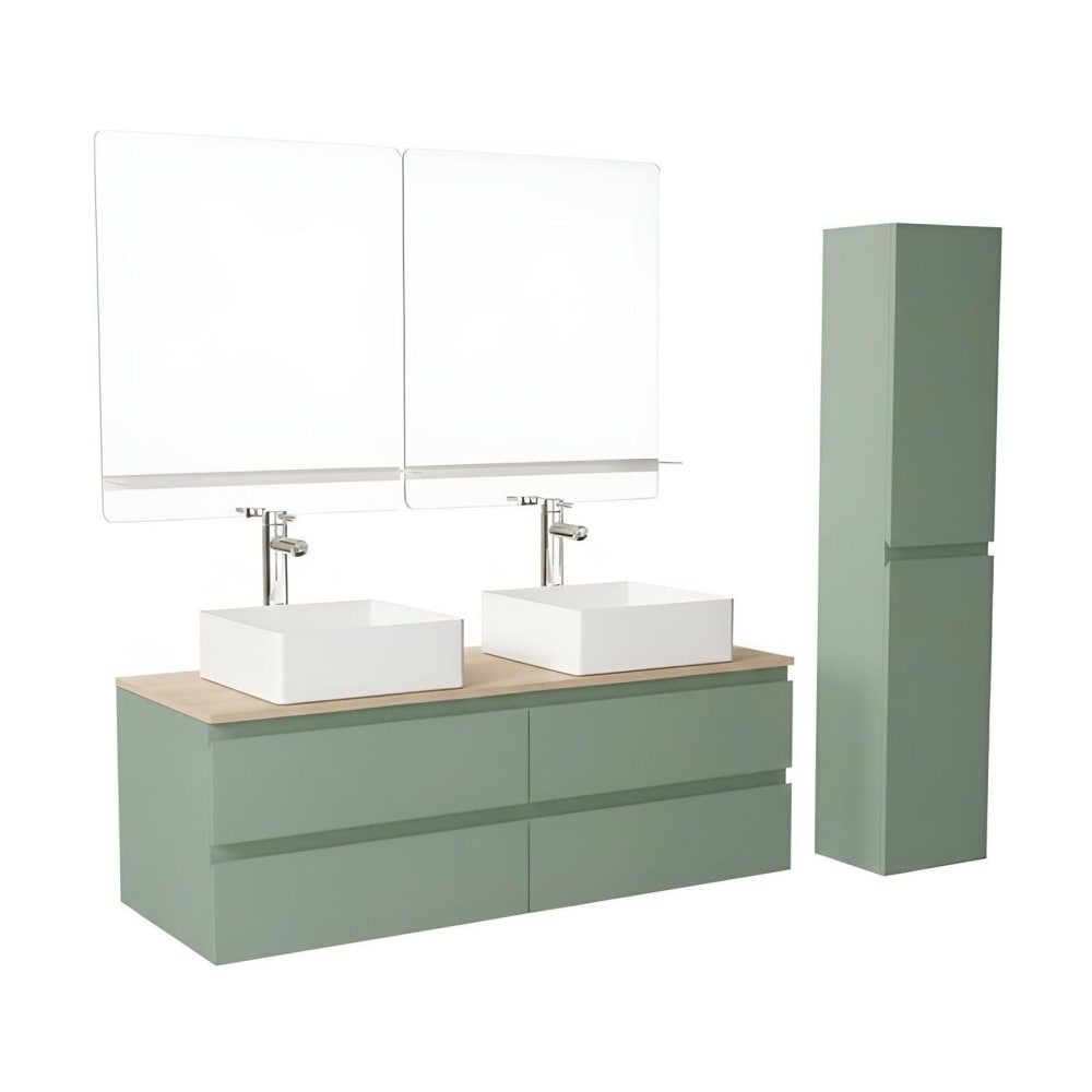 Ensemble meuble double vasque  suspendu avec colonne 120cm