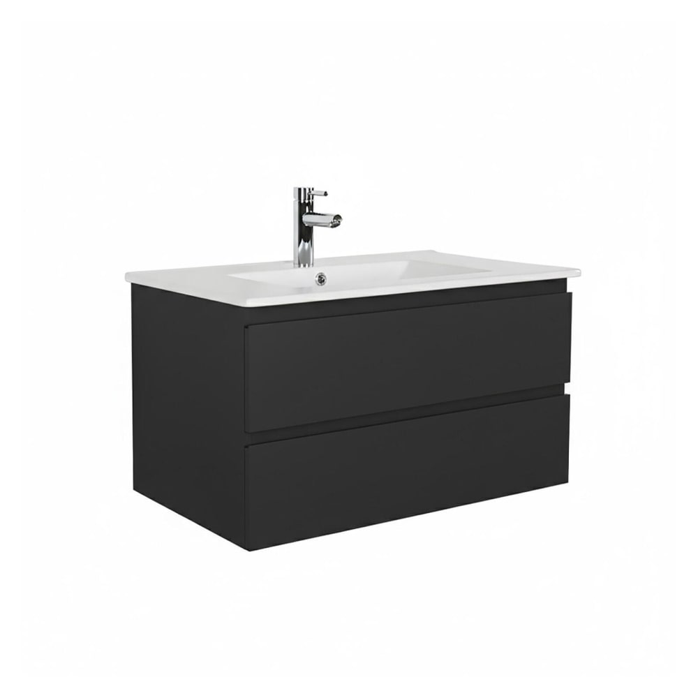 Meuble simple vasque  80cm décor chêne et robinet