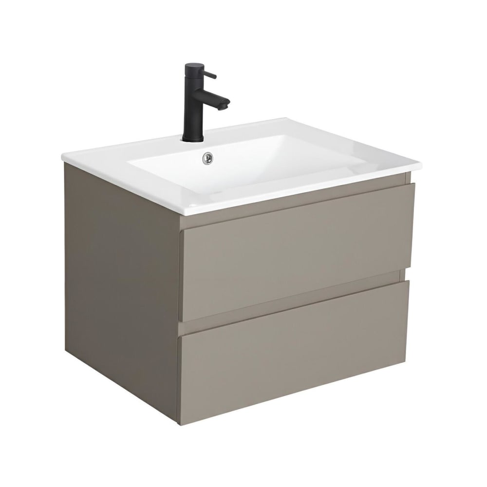 Ensemble simple vasque  60cm avec plan céramique et robinet noir
