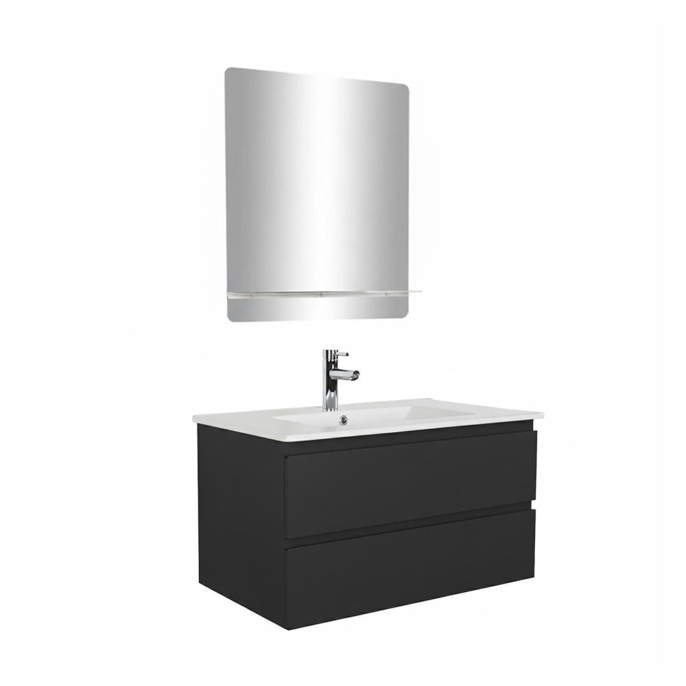 Meuble simple vasque  80cm décor chêne avec robinet et miroir