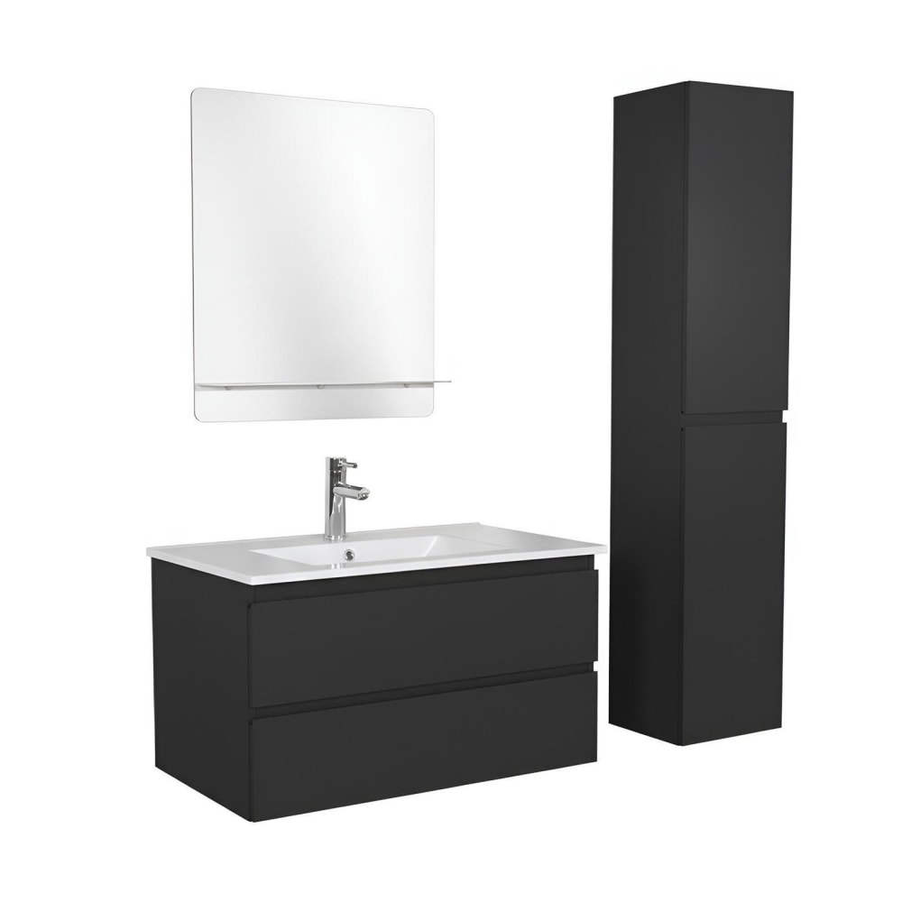 Ensemble meuble vasque  80cm avec robinet, miroir et colonne