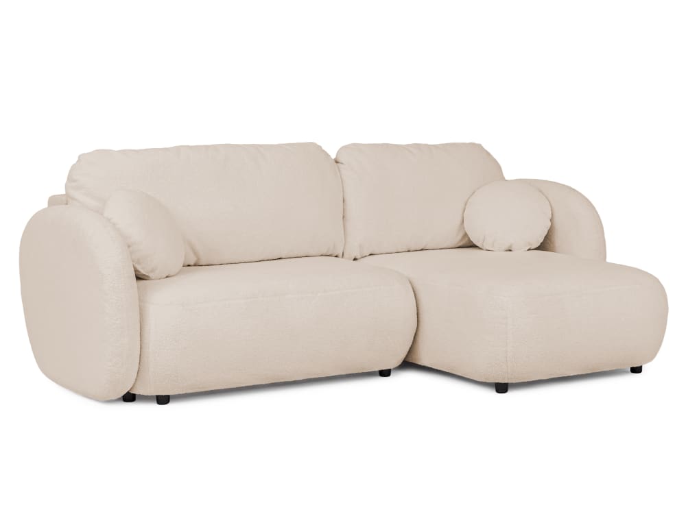 Canapé d’angle convertible avec coffre en bouclé beige clair