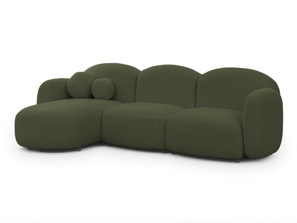 Canapé d’angle en tissu bouclé vert