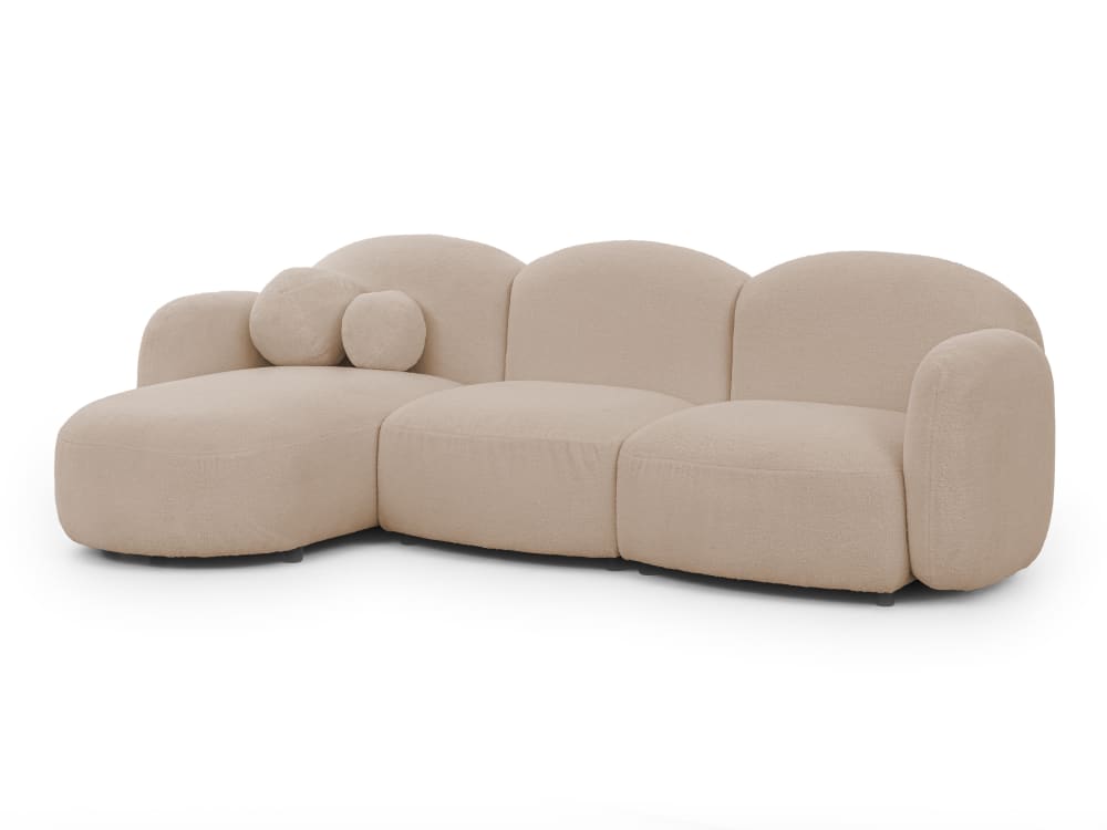 Canapé d’angle en tissu bouclé beige clair