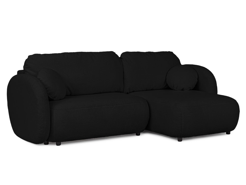 Canapé d’angle convertible avec coffre en bouclé noir