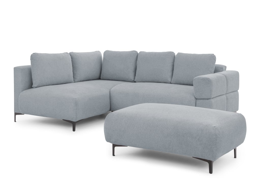 Canapé d’angle avec repose-pieds en tissu structuré gris