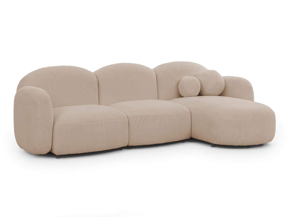 Canapé d’angle en tissu bouclé beige clair