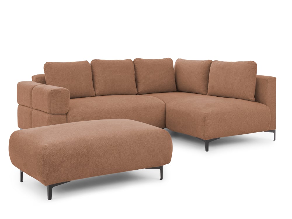 Canapé d’angle avec repose-pieds en tissu structuré terra cuite