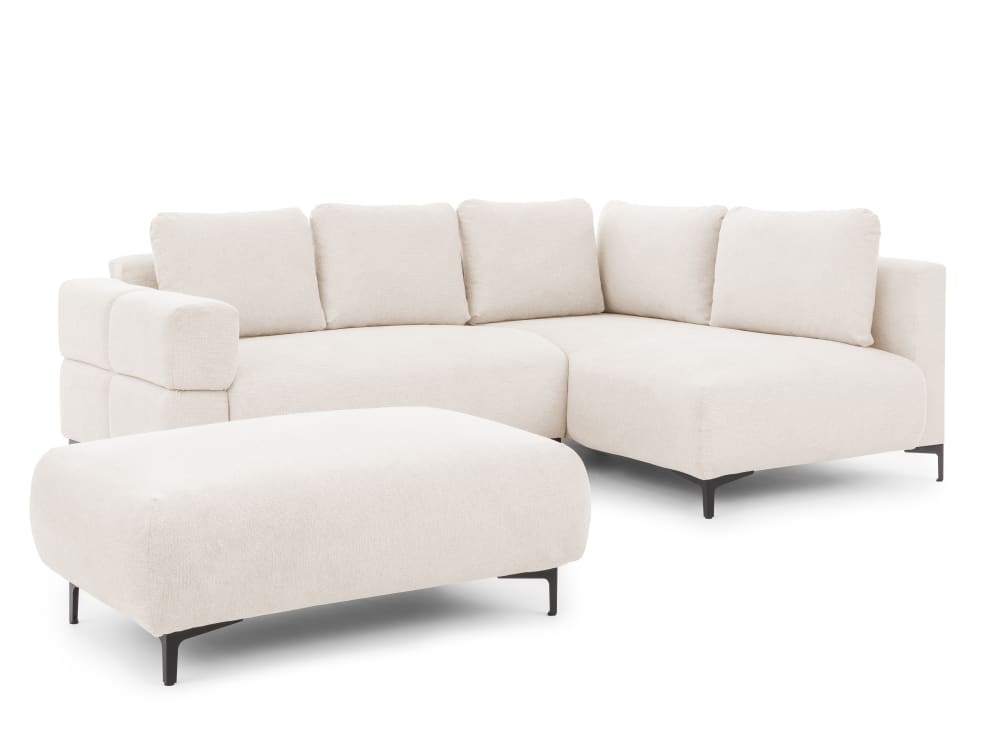 Canapé d’angle avec repose-pieds en tissu structuré crème