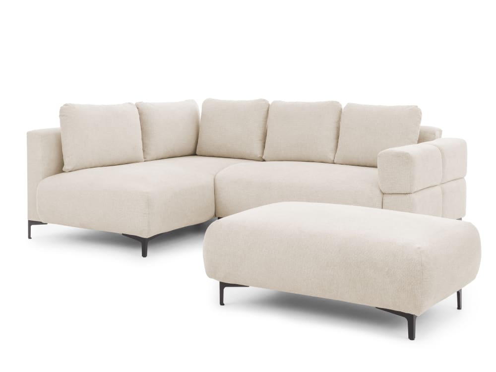 Canapé d’angle avec repose-pieds en tissu structuré beige clair