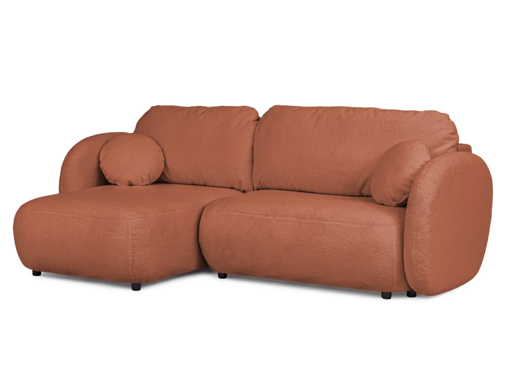 Canapé d’angle convertible avec coffre en bouclé terra cuite