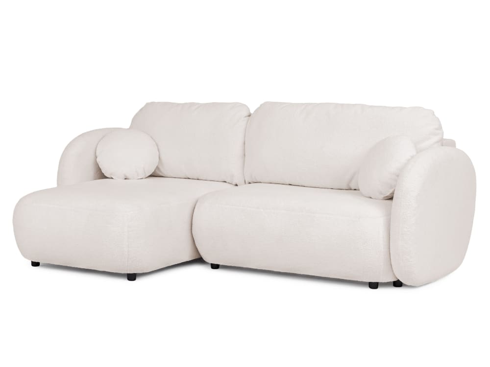 Canapé d’angle convertible avec coffre en bouclé blanc