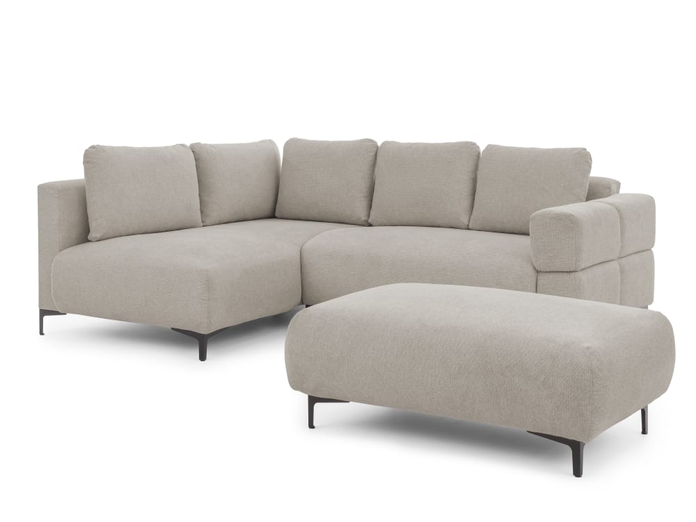 Canapé d’angle avec repose-pieds en tissu structuré taupe