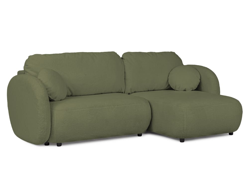 Canapé d’angle convertible avec coffre en bouclé vert