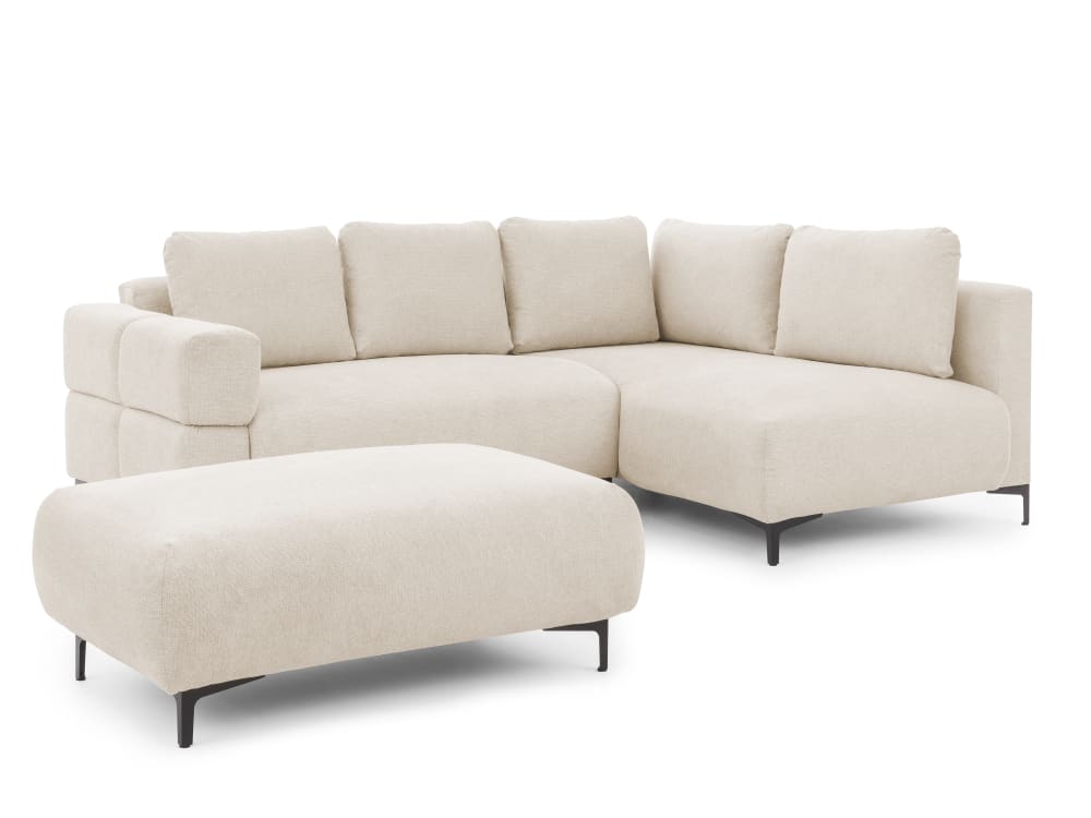 Canapé d’angle avec repose-pieds en tissu structuré beige clair