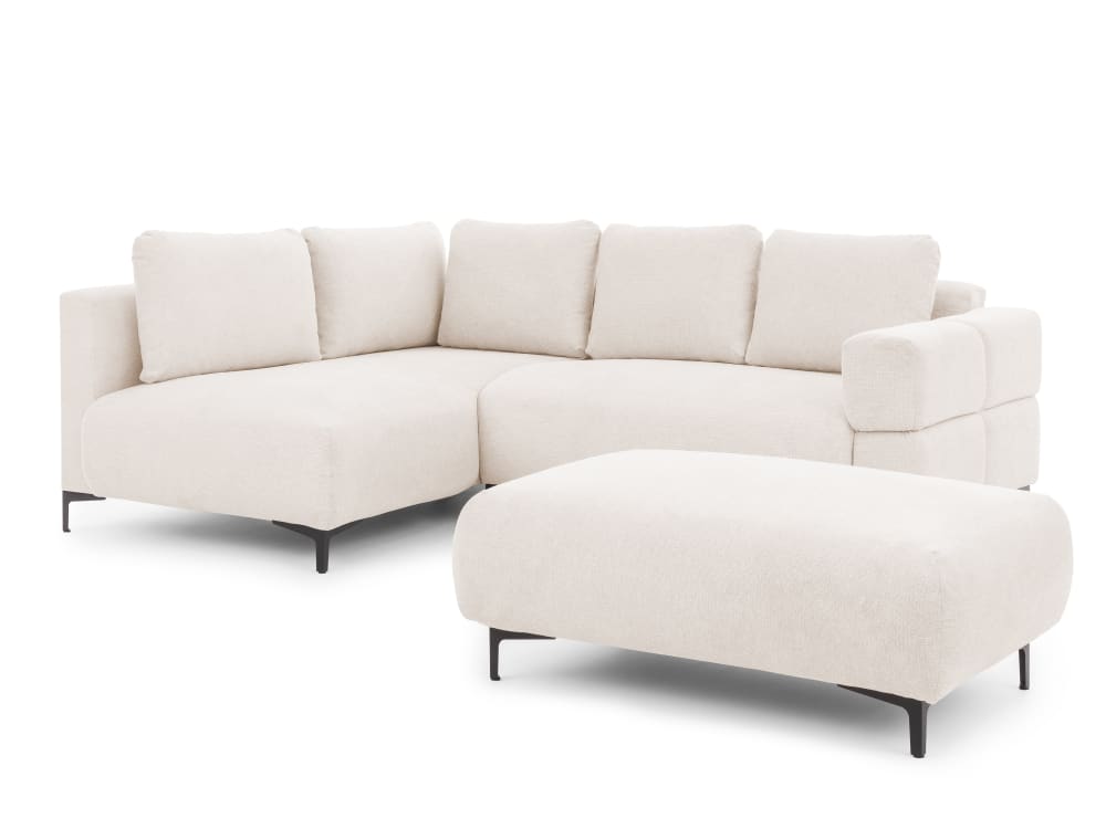 Canapé d’angle avec repose-pieds en tissu structuré crème