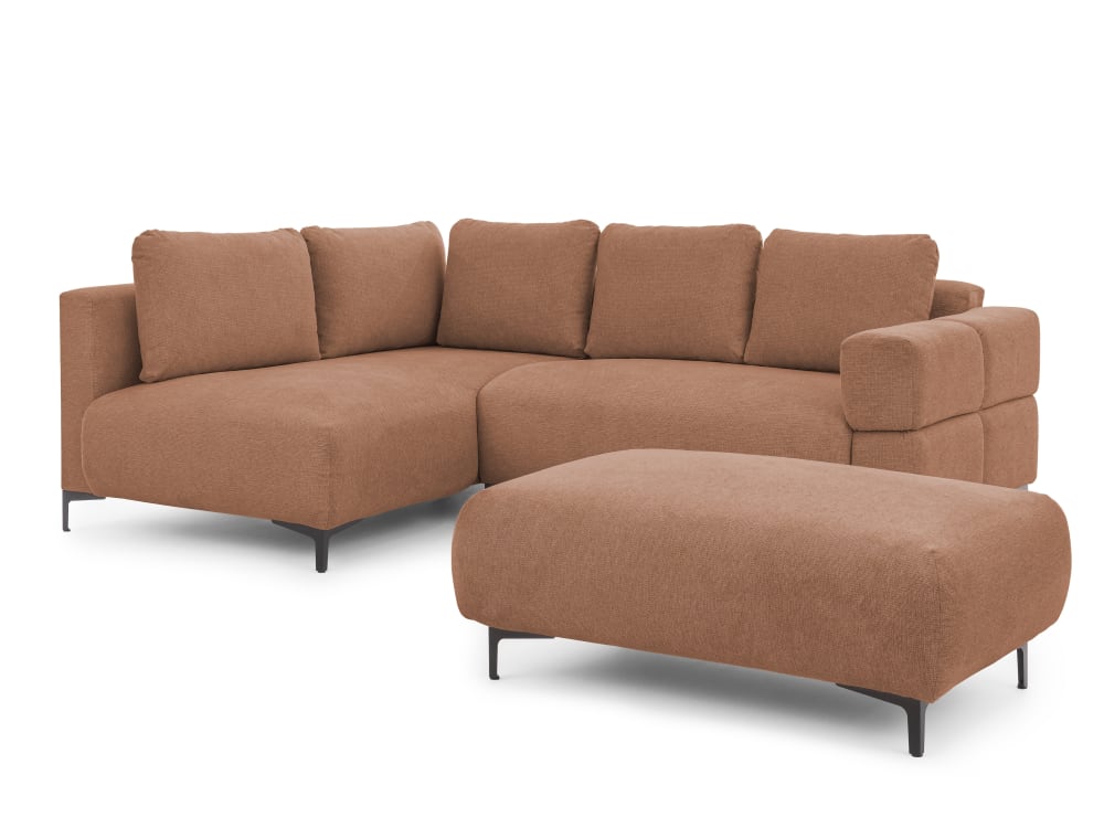 Canapé d’angle avec repose-pieds en tissu structuré terra cuite
