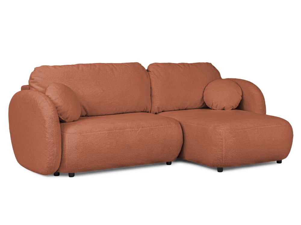 Canapé d’angle convertible avec coffre en bouclé terra cuite