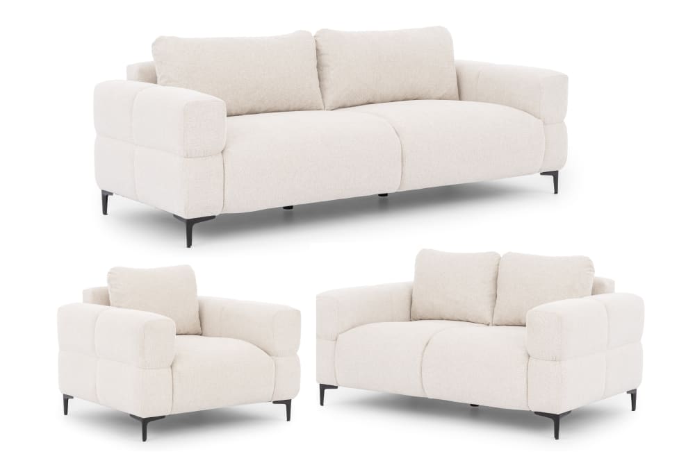Ensemble de canapé 3+2+1 en tissu structuré crème
