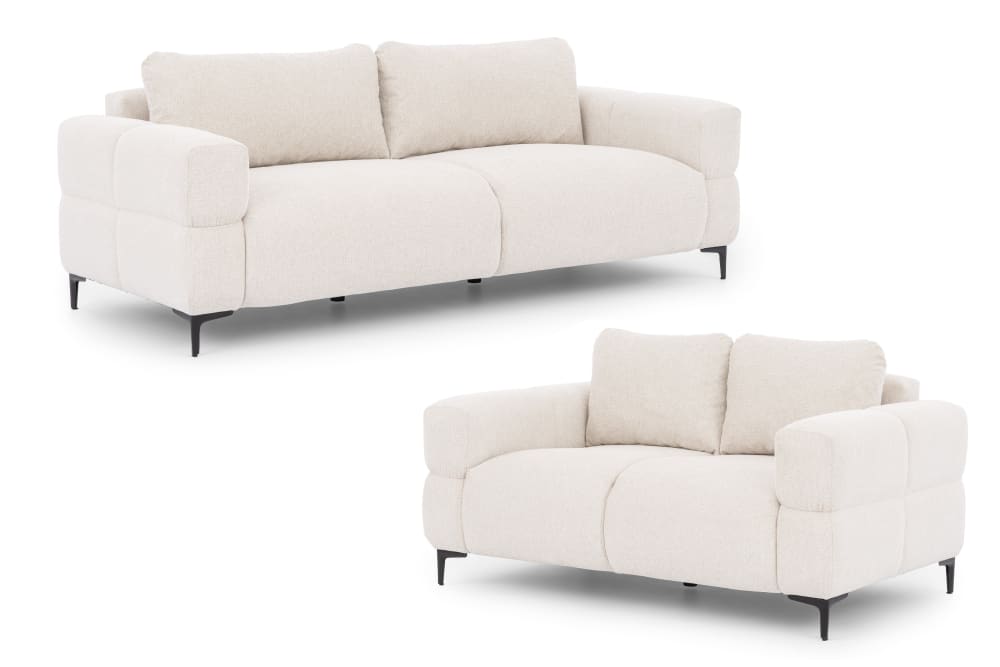 Ensemble de canapé 3+2 en tissu structuré crème