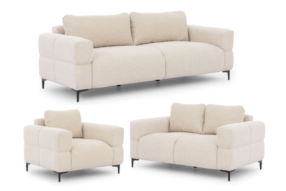 Ensemble de canapé 3+2+1 en tissu structuré beige clair