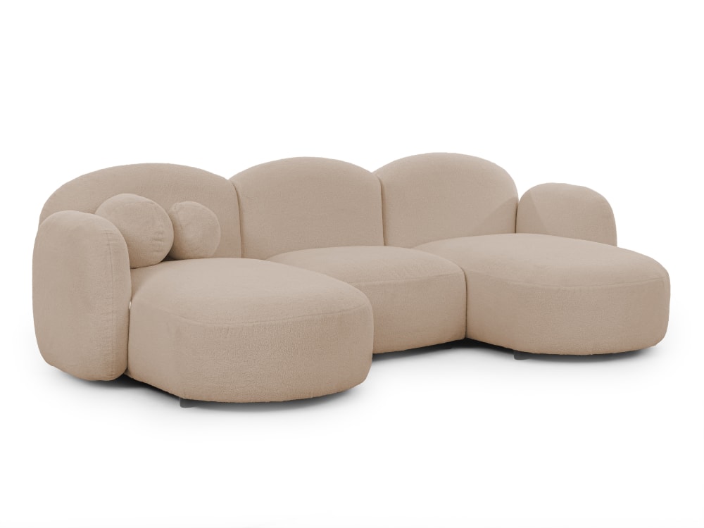 Canapé panoramique en tissu bouclé beige clair