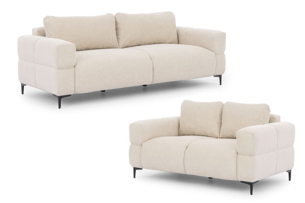 Ensemble de canapé 3+2 en tissu structuré beige clair