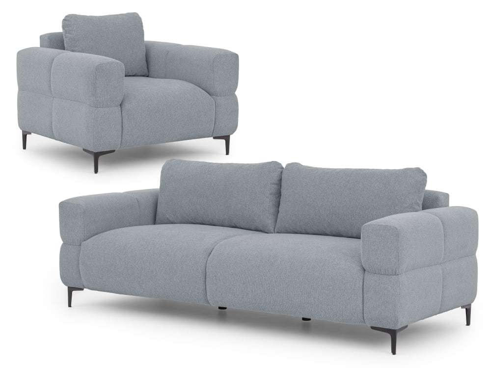Ensemble de canapé 3+1 en tissu structuré gris