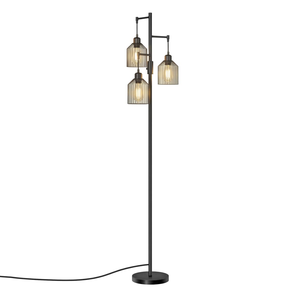 Lampadaire avec 3 douilles e27 hauteur réglable abat-jour noir Lampadaire avec 3 douilles e27 hauteur réglable abat-jour noir