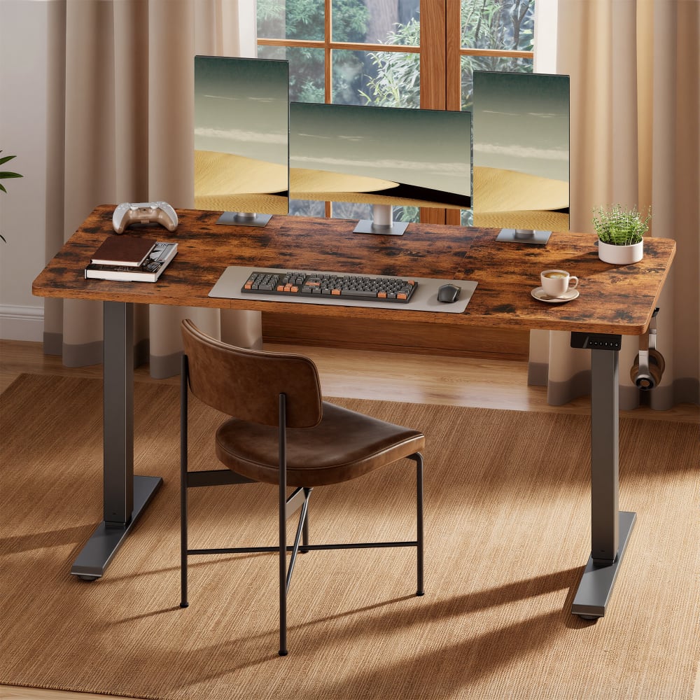 Bureau réglable 140 x 60 x 72-120 cm marron et noir